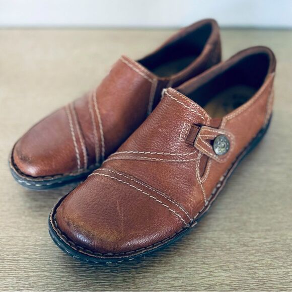 Earth Origins Elsie Brown Leather Stitched Sole Slip-On Shoes 9 - Picture 1 of 10